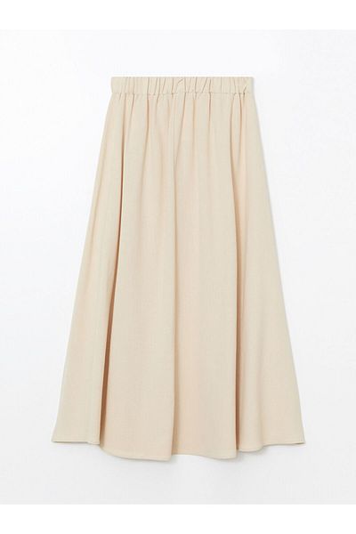 LC Waikiki Γυναικεία φούστα LCW Modest Beige με ελαστική μέση λινό μείγμα