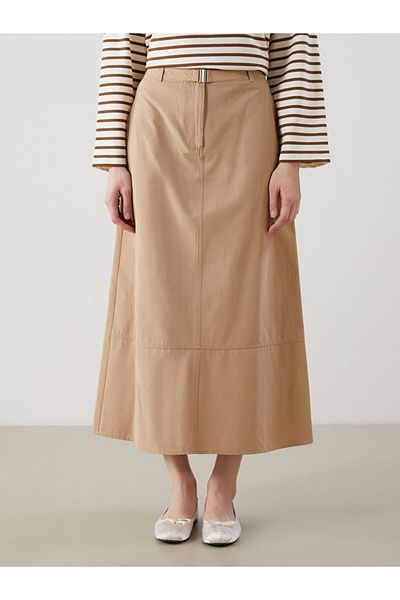 LC Waikiki Γυναικεία φούστα LCW Modest Beige με ζώνη με στενή εφαρμογή