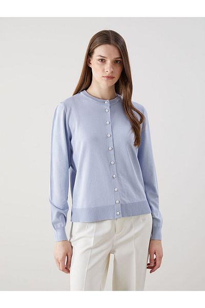 LC Waikiki Lcw Modest Blue Crew Neck Women's Knitwear Cardigan