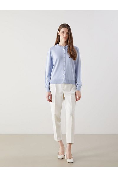 LC Waikiki Lcw Modest Blue Crew Neck Women's Knitwear Cardigan