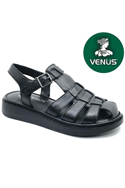 Venüs Yavanna Справжня шкіра Comfort Ортопедичні жіночі сандалі ЧОРНИЙ