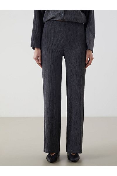 LC Waikiki Lcw Modest Gray Elastic Waist Textured Women's Trousers