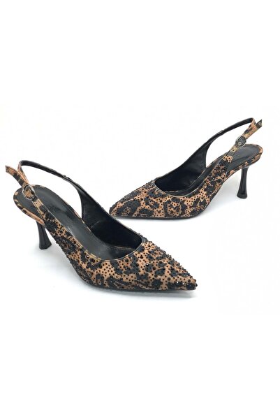 KOCAMANLAR În spate Deschis Stiletto Pantofi Damă Detaliu Leopard