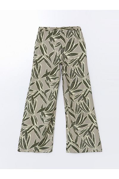 LC Waikiki Lcw Modest Green Elastic Waist Patterned Women's Trousers