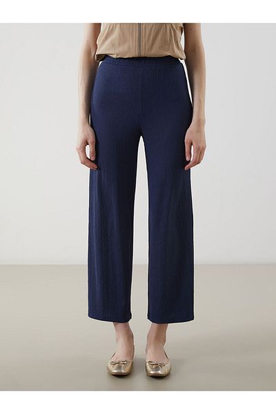 LC Waikiki Lcw Modest Navy Blue Women's Elastic Waist Textured Pants