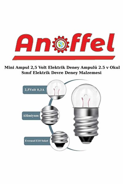 Anoffel Mini Ampul 2,5 Volt Elektrik Deney Ampulü 2.5 v Okul Sınıf Elektrik Devre Deney Malzemesi 5 adet