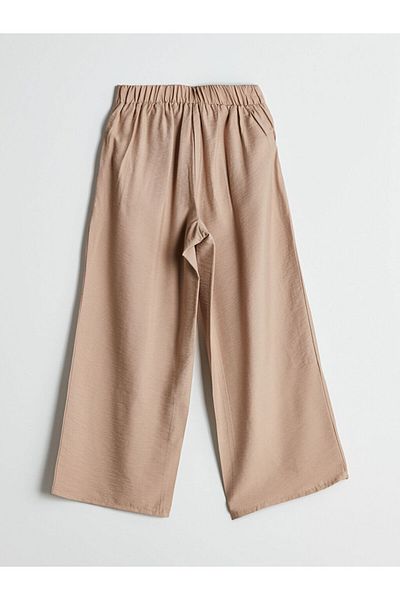 LC Waikiki Lcw Modest Beige Women's Wide Leg Pants with Elastic Waist