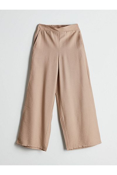 LC Waikiki Lcw Modest Beige Women's Wide Leg Pants with Elastic Waist