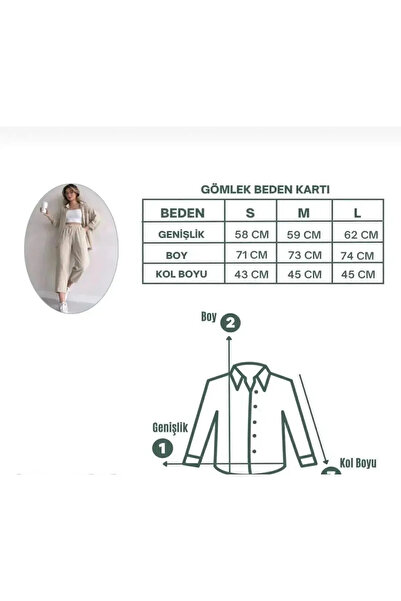 ZF BUTİK Women's Beige Double Linen Shirt, Top and Bottom Set with Trousers