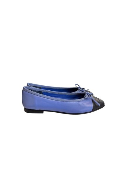 TUFAN SHOES Mavi Hakiki Deri  Siyah Burun  Babet