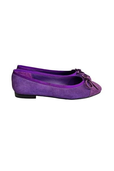 TUFAN SHOES Mor Hakiki Süet Deri Lila  Burun Babet