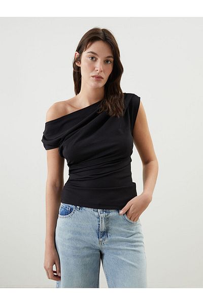 LC Waikiki Γυναικεία μπλούζα LCW Vision Black Boat Neck