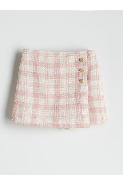 LC Waikiki Pink Elastic Waist Girl's Tweed Shorts Skirt