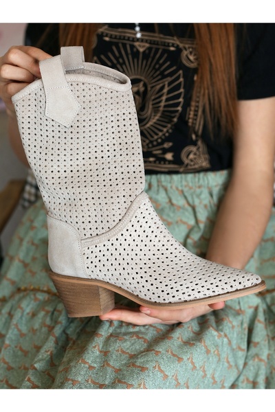 EREN SHOES BAG (WEST) Hakiki Süet Deri Yazlık Vestern Kovboy Kadın Bot