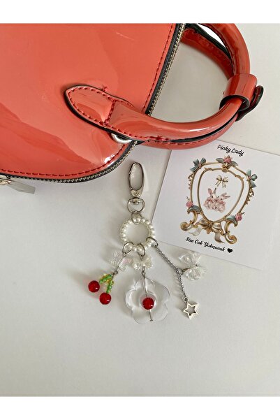 Pinky Lady Cherry Flower Star Bow Pearl Bead Bag Accessory