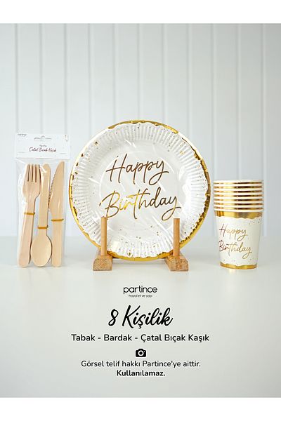 partince Θέμα Happy Birthday για 8 άτομα Χάρτινο πιάτο-ποτήρι-πιρούνι Κουτάλι-μαχαίρι-Σετ πάρτι 3 τεμαχίων