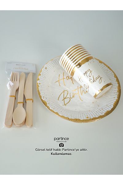 partince Θέμα Happy Birthday για 8 άτομα Χάρτινο πιάτο-ποτήρι-πιρούνι Κουτάλι-μαχαίρι-Σετ πάρτι 3 τεμαχίων