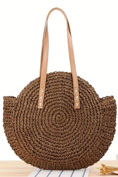 FASHION COCKTAIL Οβάλ κυκλική σόλα με φερμουάρ με δερμάτινο λουράκι Εισαγόμενη πλεκτή ψάθινη τσάντα Holiday Beach Club