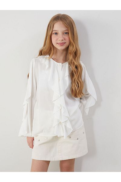 LC Waikiki Crew Neck Flange Detailed Girl's Shirt