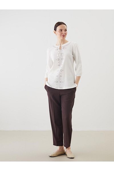LC Waikiki Lcw Grace Ecru Laced Collar Print Women's Blouse