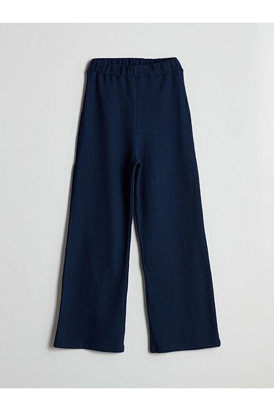 LC Waikiki Lcwaikiki Classic Navy Blue Elastic Waist Textured Women's Trousers