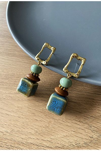 dela otantik Ethnic Handmade Ceramic Earrings Multicolor Big and Dangle Earrings