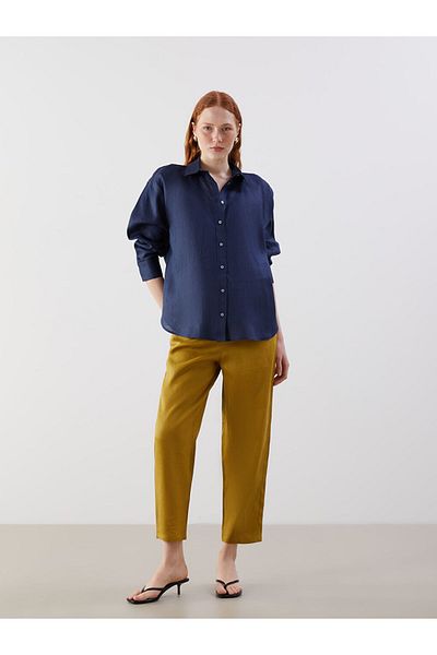 LC Waikiki Blue Oversize 100% Linen Women's Shirt