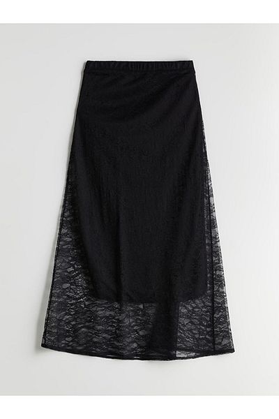 LC Waikiki Lcwaikiki Classic Black Elastic Waist Lace Skirt
