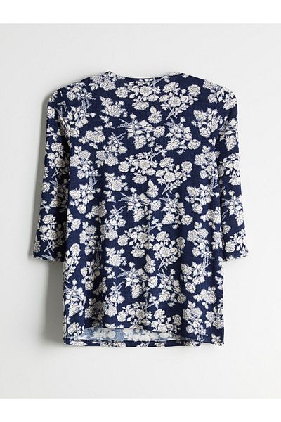LC Waikiki Γυναικεία μπλούζα LCW Grace Navy Blue Crew λουλουδάτο
