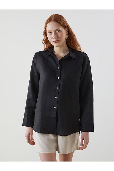 LC Waikiki Black Oversize 100% Linen Women's Shirt