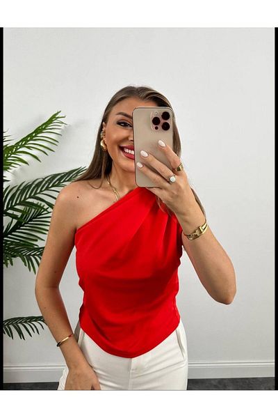 Butik Beyza One Shoulder Draped Flowing Blouse