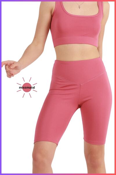 missmaral Women's Shorts Leggings Dried Rose High Waist Retractor Sports Biker Short Diver Tights Fabric 11070
