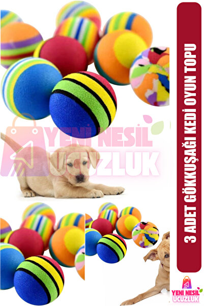 YENİ NESİL UCUZLUK Pack of 3 Cat Rainbow Play Ball Cat Interactive Ball Toy