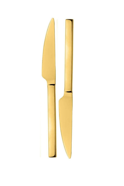 Kitchen Design Lab Parlak Gold Pasta Ve Tatlı Bıçağı Seti, Paslanmaz Çelik Kahvaltı Bıçak Seti 6 Adet, Kutulu