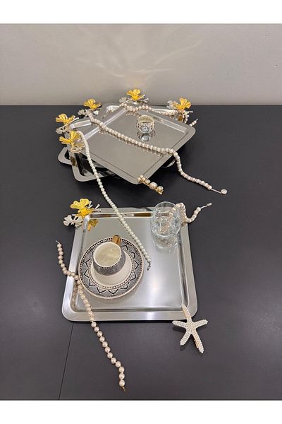 Abant Stainless Steel 6-Piece Square Butterfly Coffee Presentation Tray