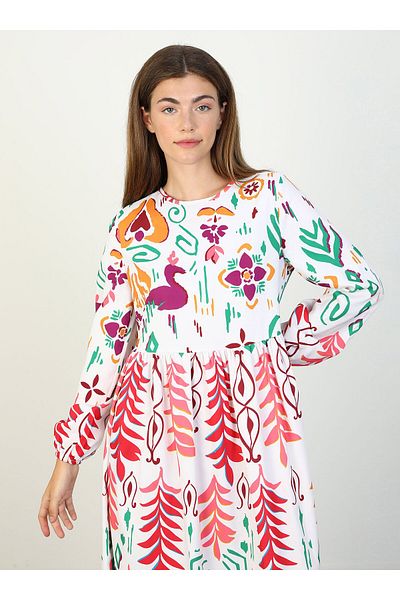 Benin Green Patterned Ethnic Hijab Dress - Natural Fabric Benin