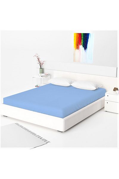 Kotonia Home Bed Cover With Elastic - Knit, 100% Cotton, Blue, 100×200 20 Cm
