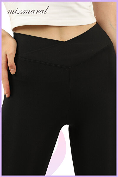 missmaral Γυναικείο Μαύρο Σταυρό Ζώνη Λεπτομερές Κολάν Ψηλόμεσο Μήκος Αστραγάλου Cross Waist 11011