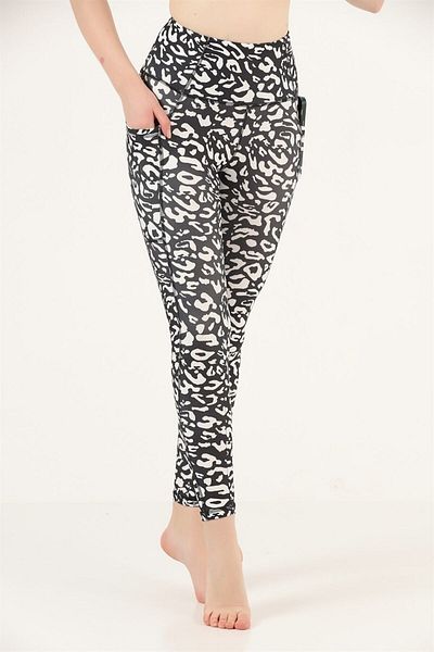 missmaral Women's Tights Black Leopard High Waist Retractor Double Pocket Digital Printed Comfort & Sport 1058