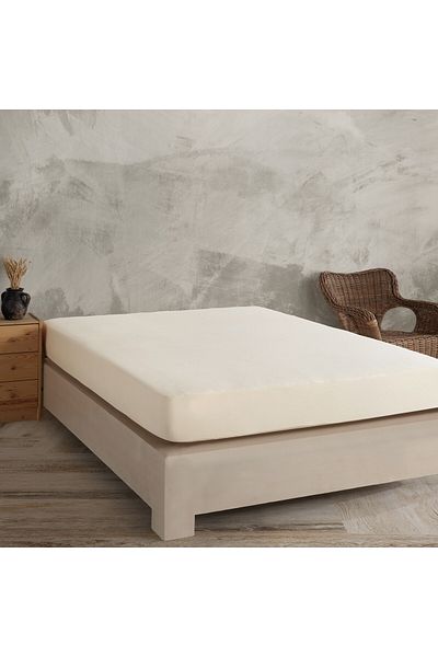 Kotonia Home Bed Cover With Elastic - Knit, 100% Cotton, Ivory, 100×200 20 Cm