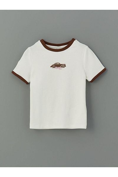LC Waikiki LCW Kids Ecru Crew Neck Crop T-shirt για κορίτσια