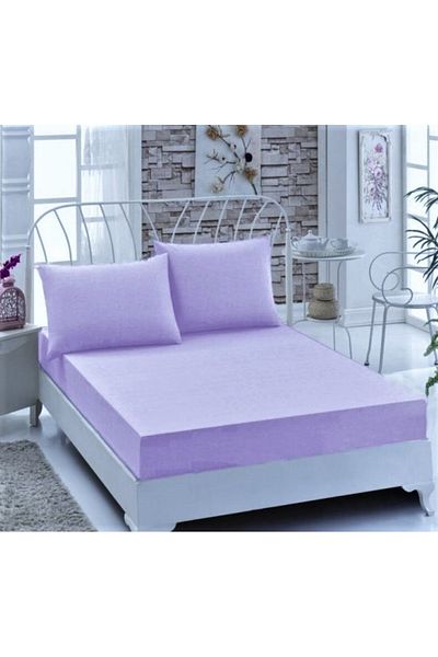 Kotonia Home Bed Set Cover With Elastic 180×200 20cm 2 Pillowcases 50×70 Cm, Cotton Jersey, Lilac