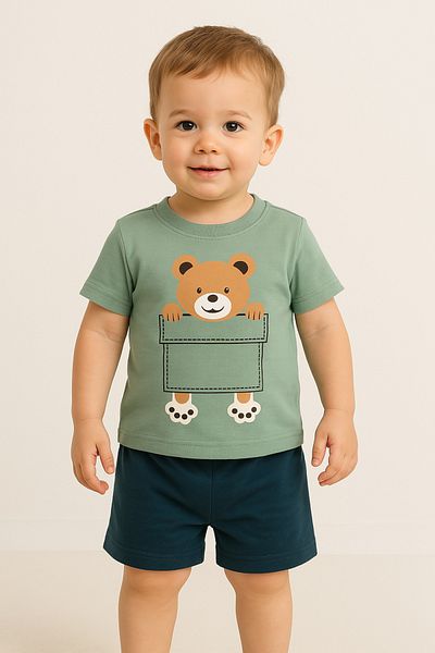 Midani Store Baby Boys 2-Piece Set Printed Short Sleeve T-Shirt Elastic Waist Shorts