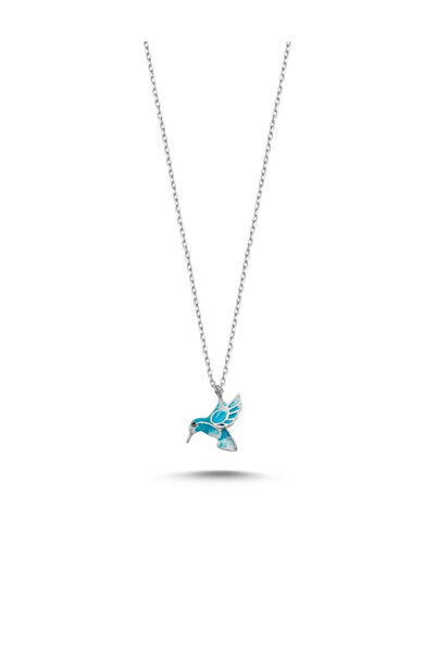 Brezza Lusso Jewelry 925 Ayar Turkuaz Mineli Minimal Kuş Model Kadın Kolye