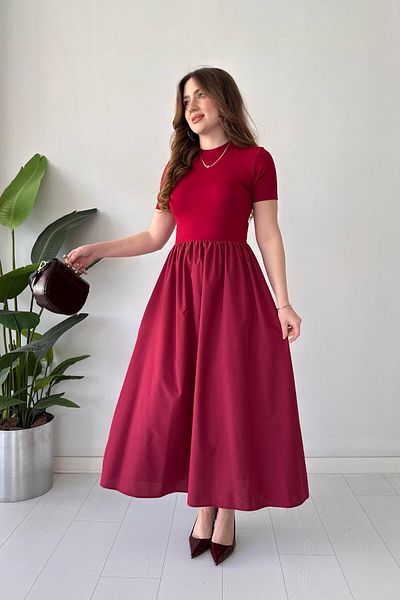 MaziButik Short Sleeve Skirt - Poplin Dress (Burgundy)