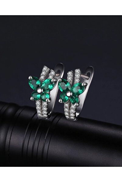 Brezza Lusso Jewelry Zümrüt Taşlı Işıltılı Diamond Fiyonk Kelebek Kadın Gümüş Küpe