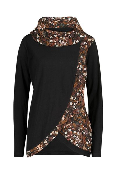 MAMAYAGA Women's Flounce Collar Floral Pattern Asymmetrical Cut Long Sleeve Sports Stylish Curve Plus Size Blouse