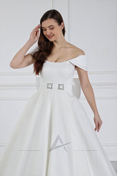 Alonclia Off Shoulder Kol Detaylı A-Form Gelinlik (AL-340) (2022 KOLEKSİYONU)