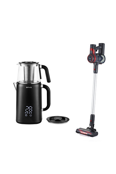 ONVO Küçük Ev Aletleri Ikili Set - Ovdss01x Şarjlı Dikey Süpürge-ovtm01 Dijital Çay Makinesi
