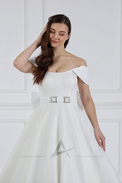 Alonclia Off Shoulder Kol Detaylı A-Form Gelinlik (AL-340) (2022 KOLEKSİYONU)